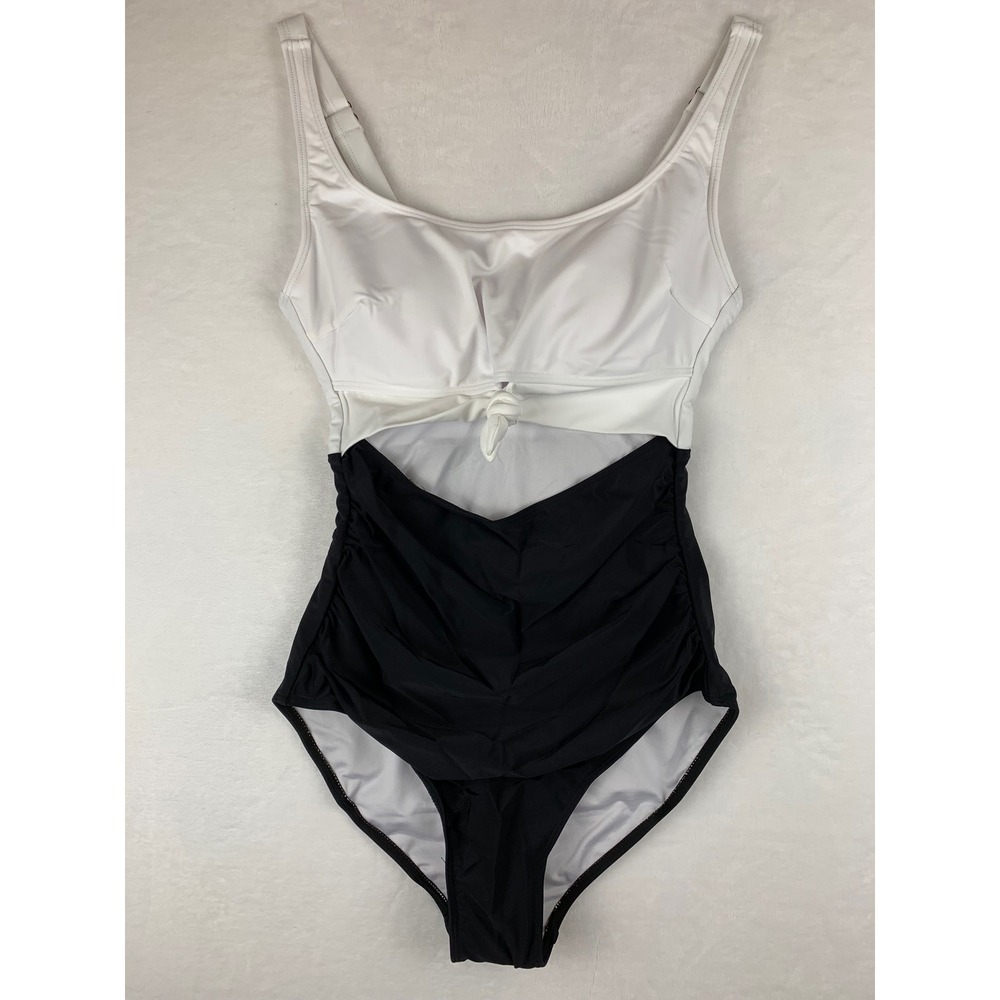 NWT Eomenie Black White Front Knot Cutout One Piece Swimsuit Size Small